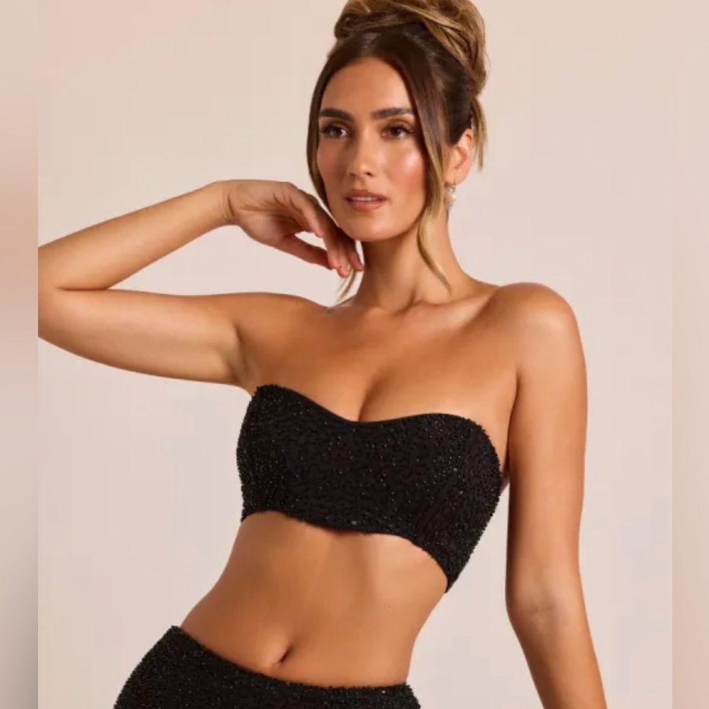 NWT Oh Polly Embellished Strapless Corset Top Black Size 14(US)